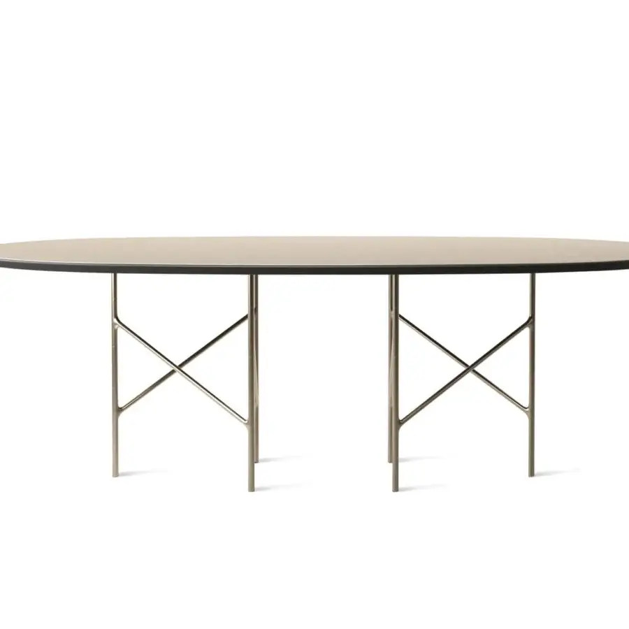 Innovative Horm Alexander table with light beige Fenix tabletop and brushed metal legs built with distinct X-shaped braces