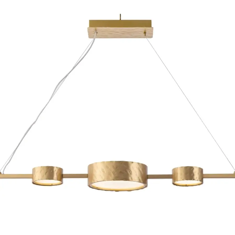 Distinguished Stillux Circle suspension lamp with three circular matt white glass diffusers and refined hammered metal frames