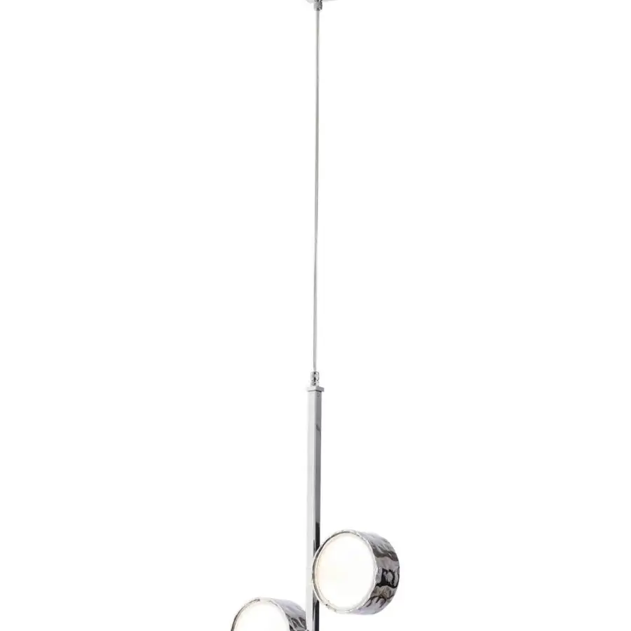 Exclusive Stillux Circle suspension lamp with vertically arranged matt white glass diffusers and hammered metal frame in glossy silver finish