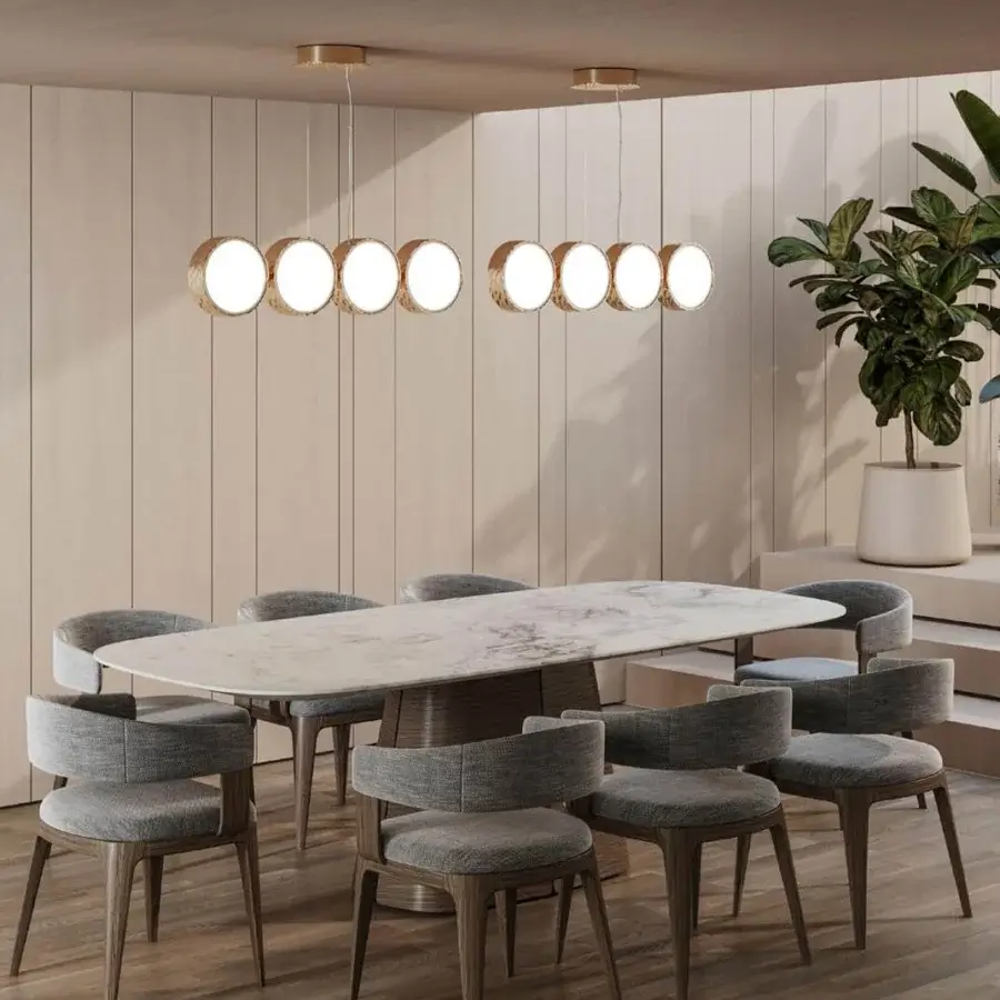 Distinguished Stillux Circle suspension lamp with horizontally arranged matt white glass diffusers and hammered metal frames