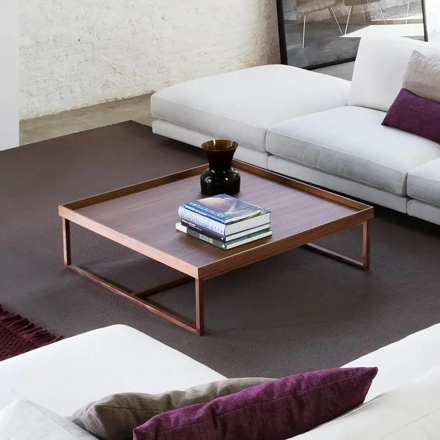 Elegant Swan Italia Match coffee table with Canaletto walnut top and reddish-brown metal frame in satin finish