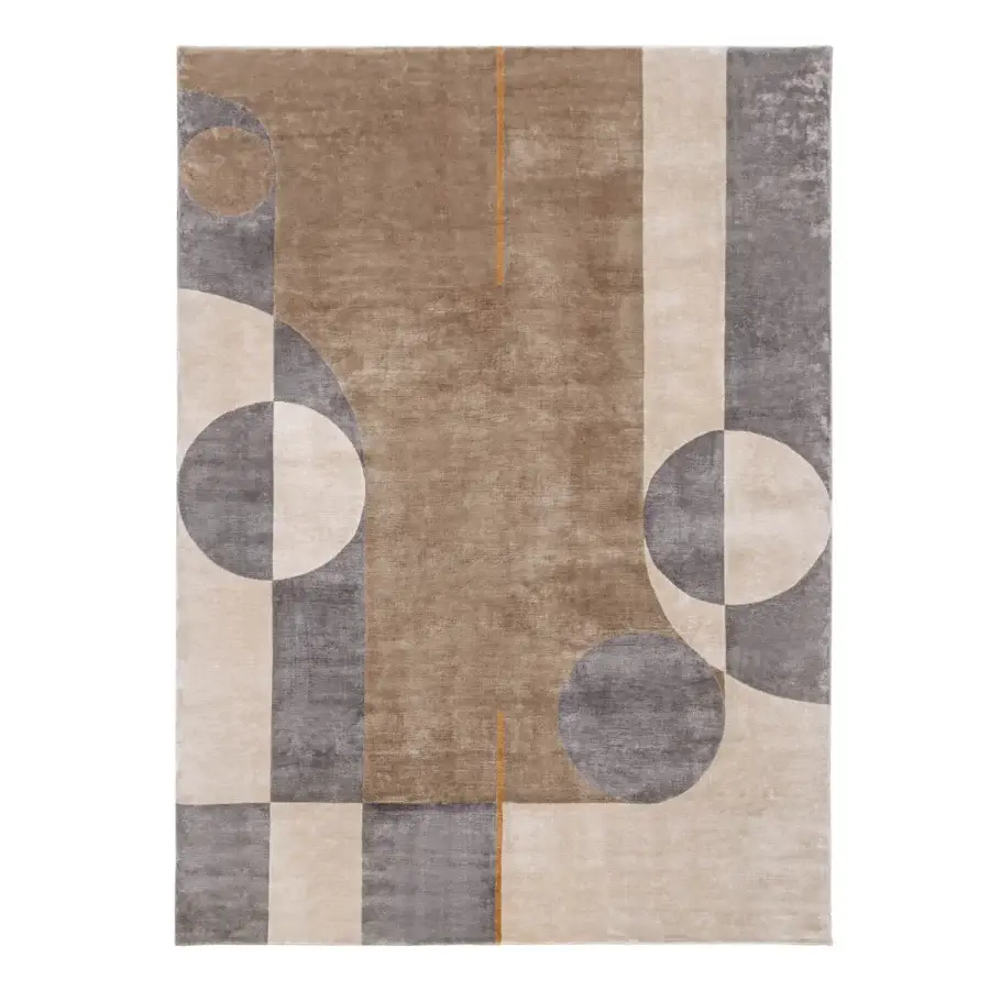 Superior Turri Eclipse rug showcases a modern geometric pattern crafted in silk with brown, beige, gray and orange accents
