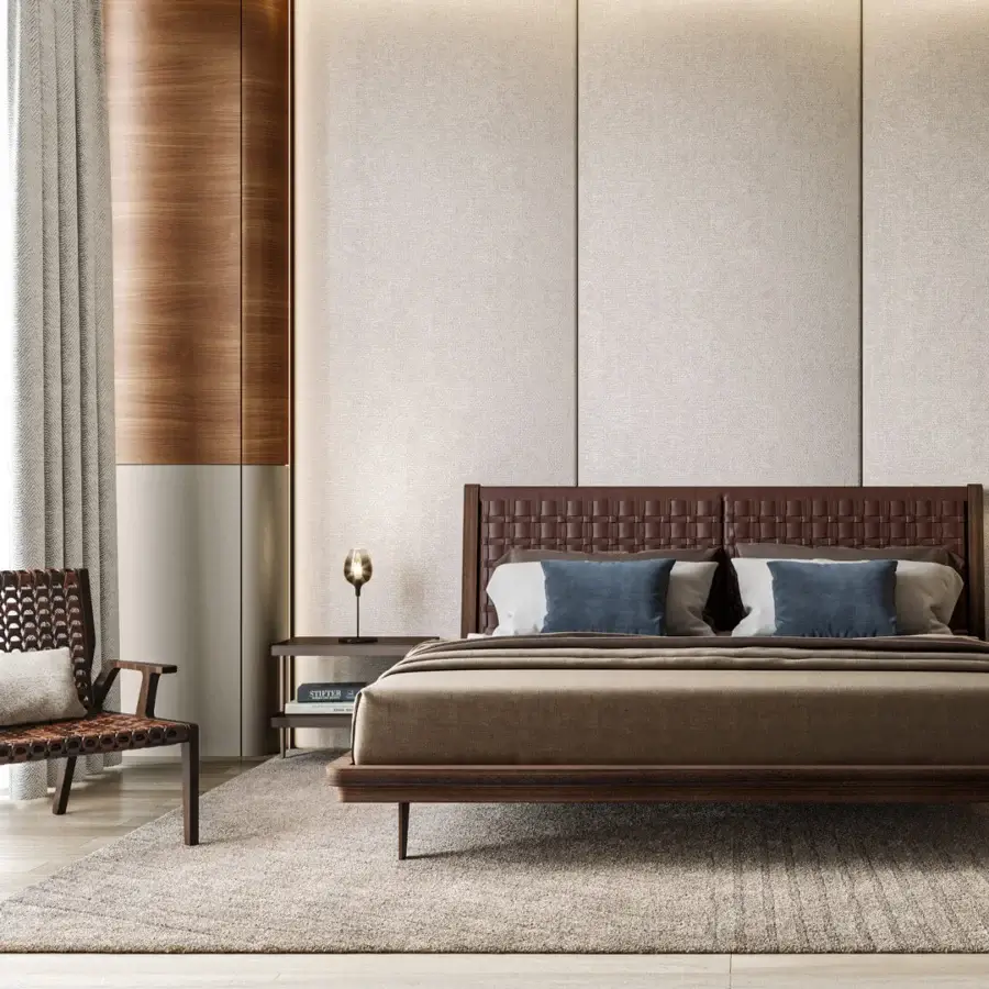 Exceptional Turri Net Lounge Chair with woven saddle leather and rich brown walnut wood structure