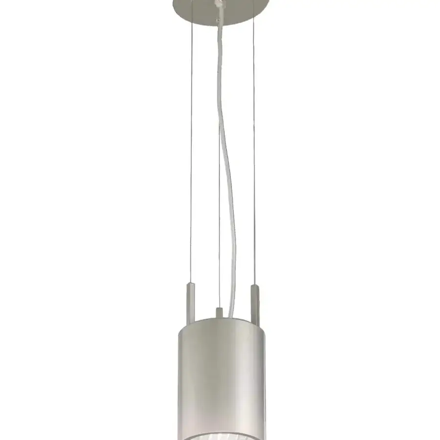 Elegant Stillux Shape suspension lamp with a cylindrical metal structure and gridded glass diffuser in light gray finish