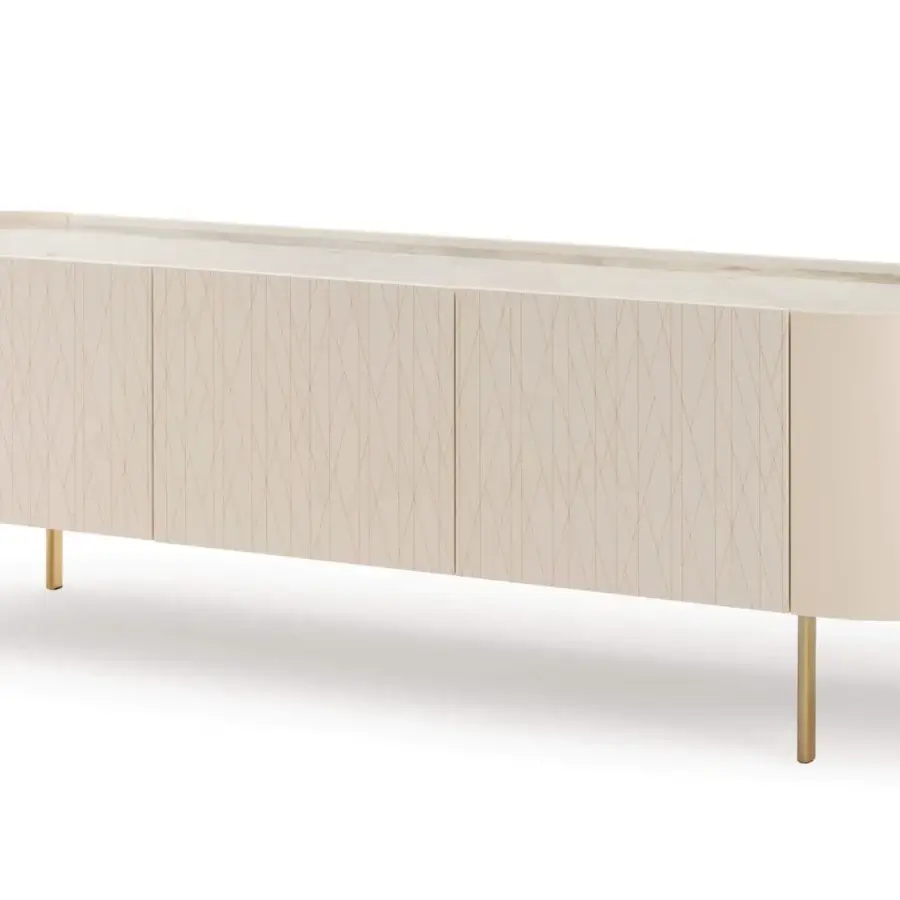 Superior Turri Roma sideboard with curved cream leather surfaces and subtle glossy lacquered lines