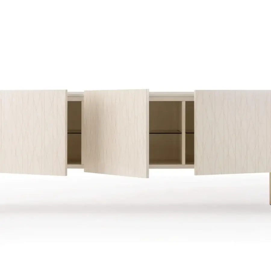 Distinguished Turri Roma sideboard with light beige matte finish, glossy lacquered doors and golden metal legs