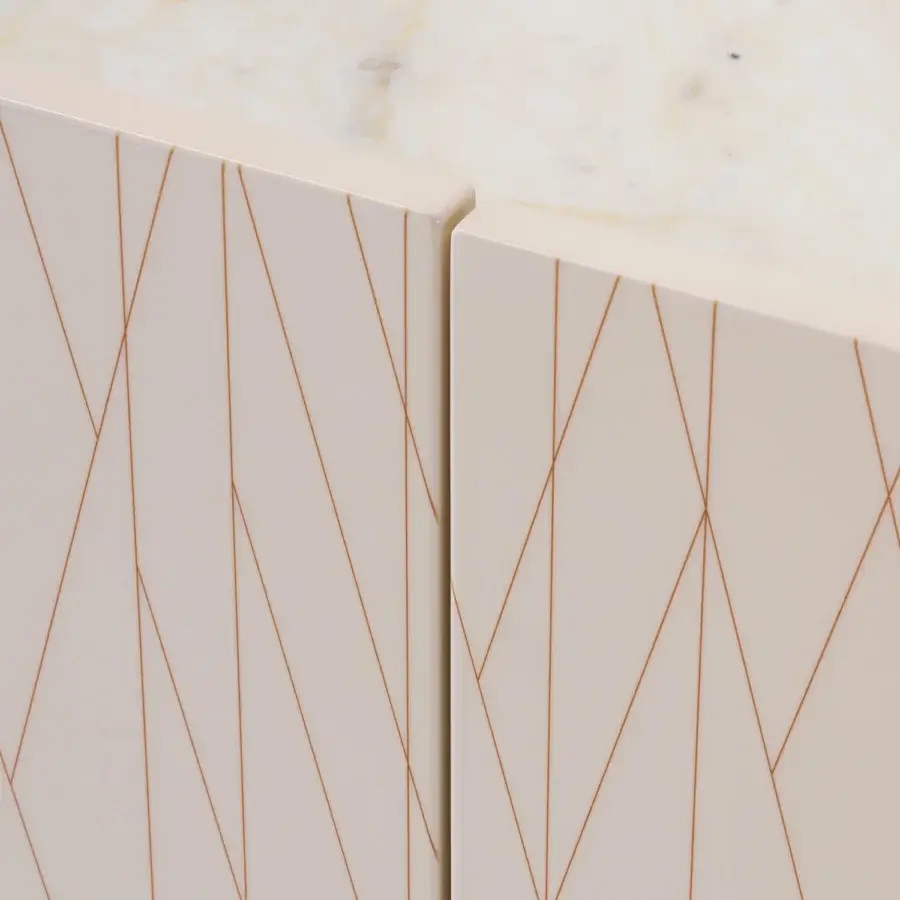 Superior Turri Roma sideboard with curved silhouette, glossy lacquered doors and beige marble-like top