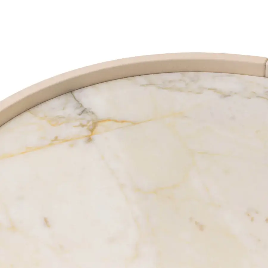 Superior Turri Roma sideboard with elongated curved marble top and glossy light beige frame
