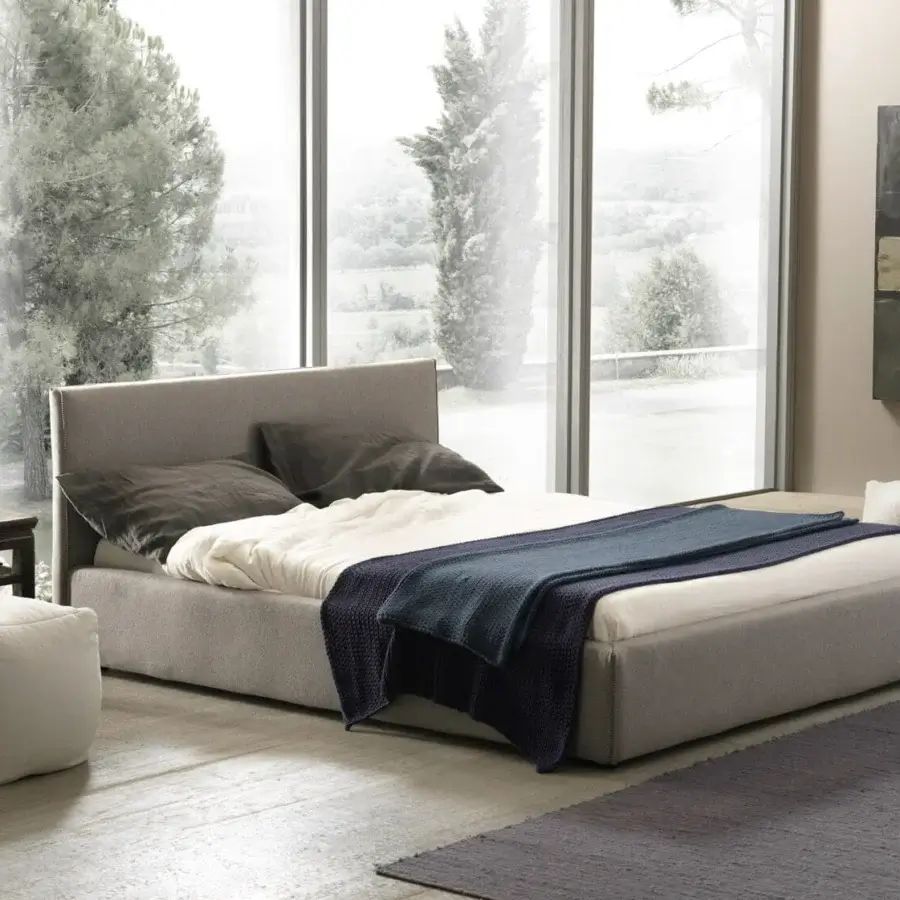 Superior Bolzan Letti Metropolitan bed crafted in matte gray textile with a single-piece firwood structure