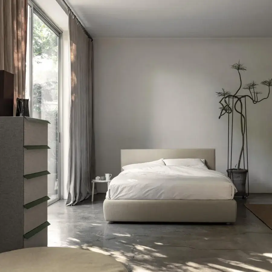Elegant Bolzan Letti Metropolitan bed crafted in matte beige textile with clean lines and firwood structure