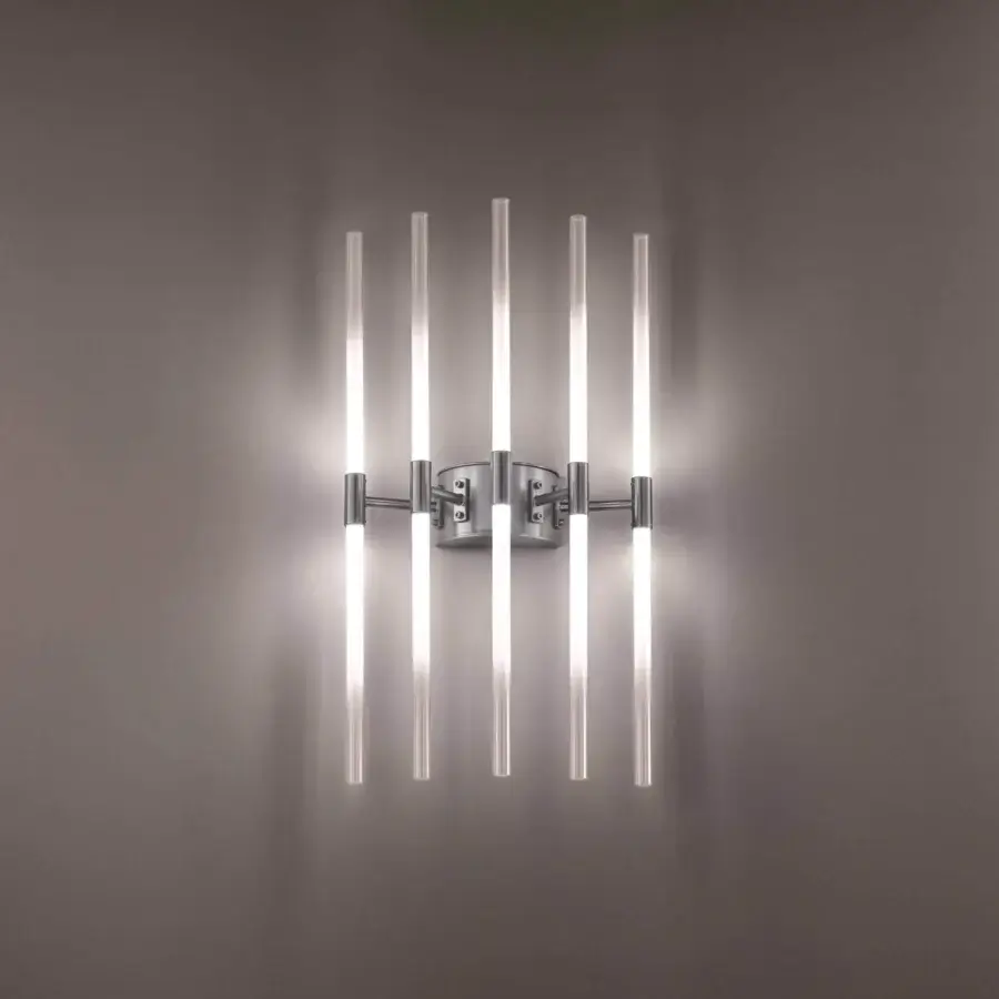 Captivating Stillux "The Line" wall lamp with six frosted pyrex glass diffusers and silver-toned metal bars emitting bright white light