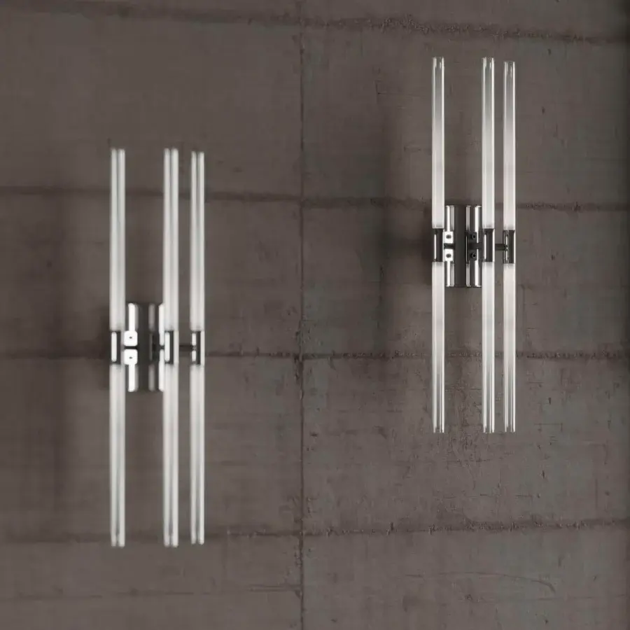 Superior Stillux Line wall lamp with a central metal structure supporting tubular frosted pyrex glass and a glossy finish