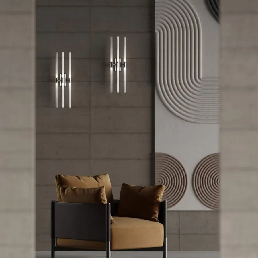 Captivating Stillux Line wall lamp with tubular frosted pyrex glass diffusers supported by satin metal structure crafted in Italy