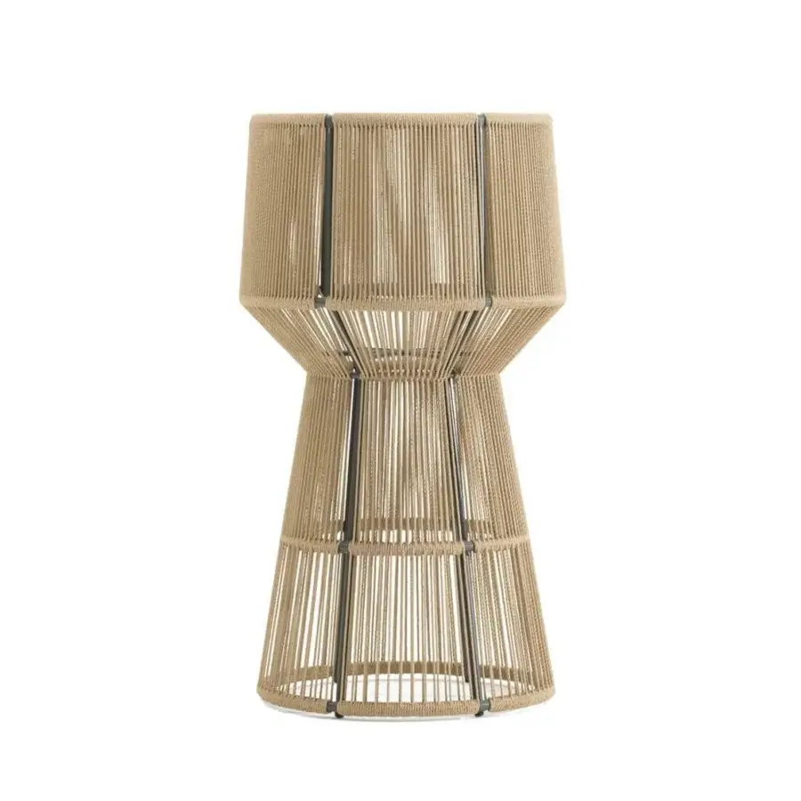 Elegant Varaschin Cricket planter crafted in light beige synthetic fiber with a varnished aluminum frame