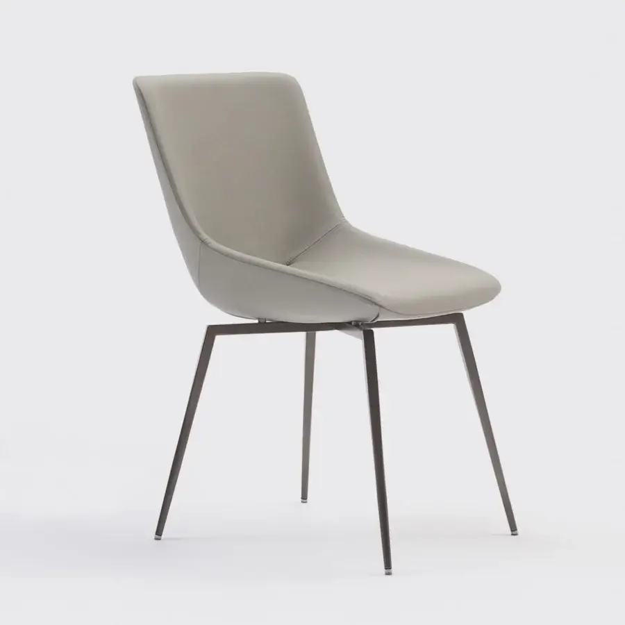 Exceptional Bonaldo Artika chair with light gray padding, unified backrest and seat, built with angled dark metal legs