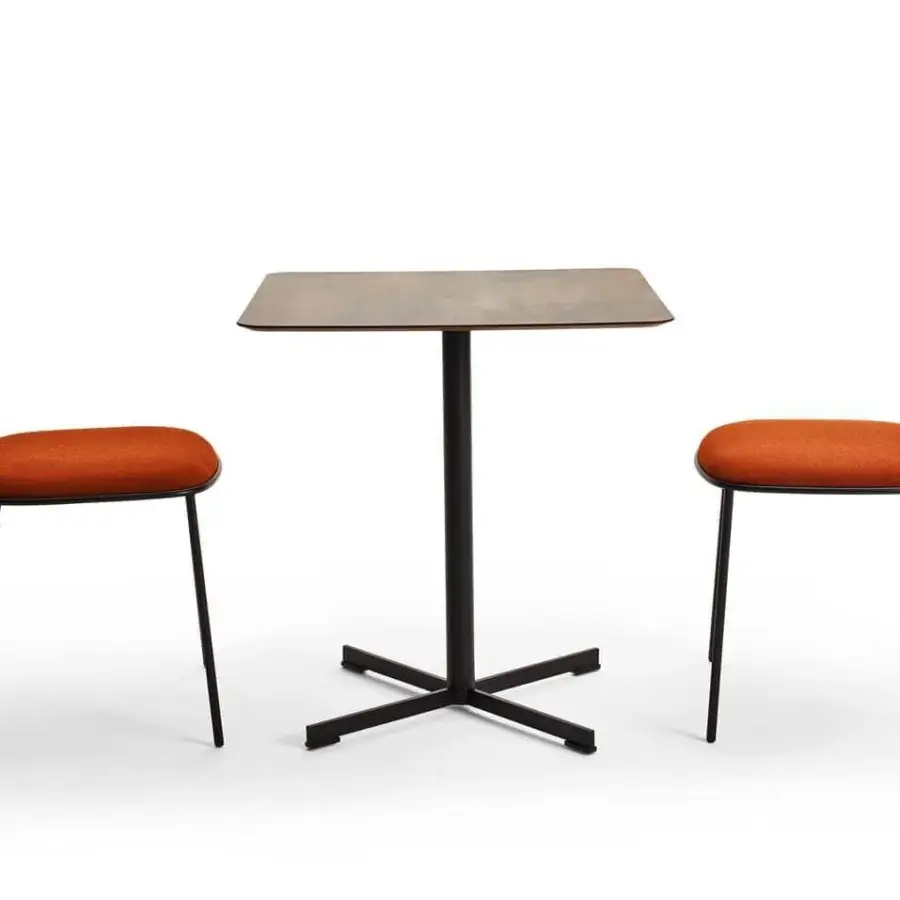 Superior Varaschin Summer Set Bistrot table with light brown square tabletop and dark powder-coated steel base with C5M treatment