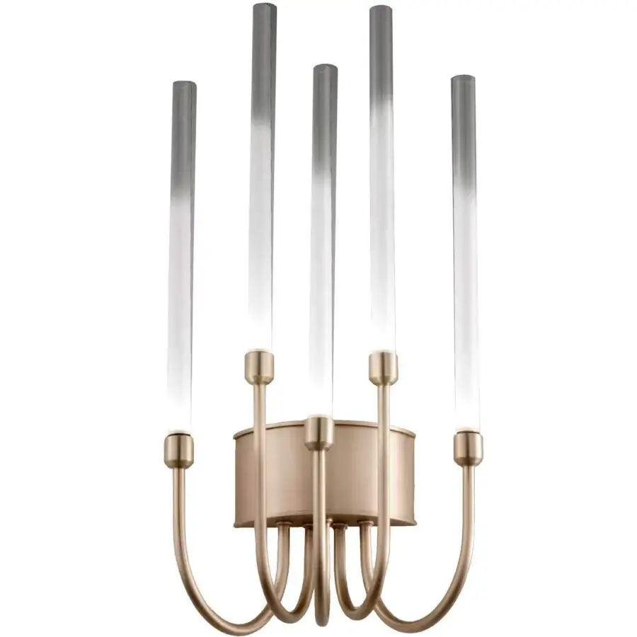 Elegant Stillux The Line wall lamp with a light gold metal frame and five transparent smoky gray pyrex glass diffusers