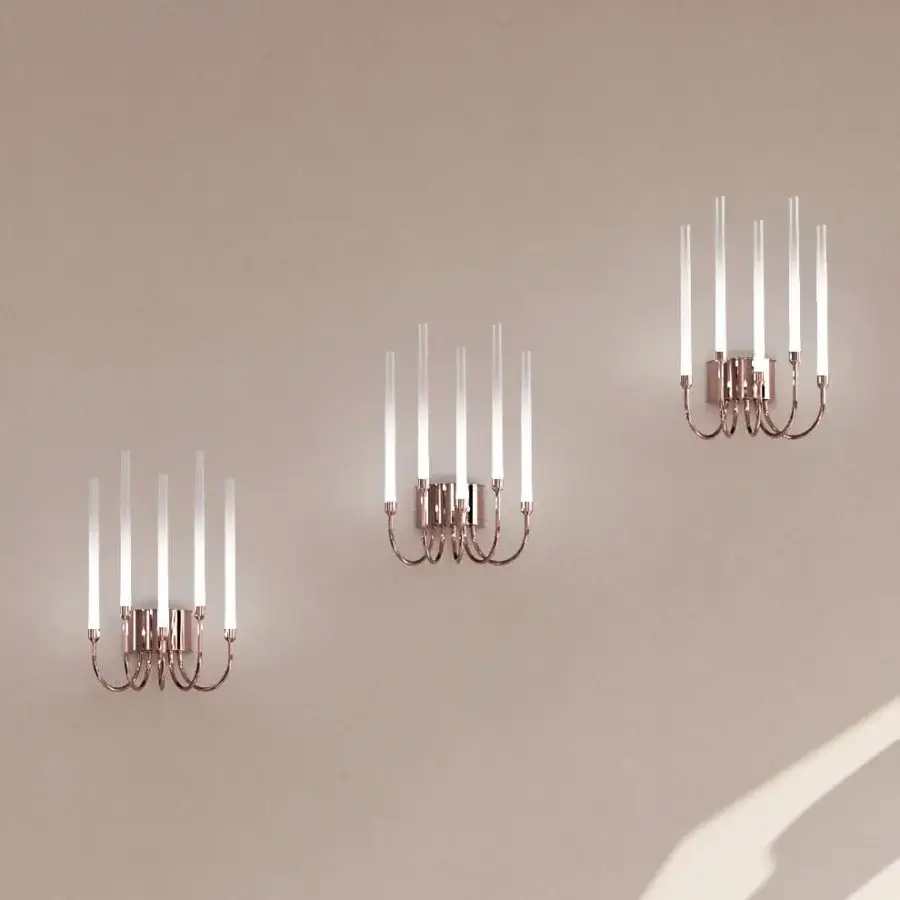 Exceptional Stillux Line wall lamp with a light metal structure and five tubular frosted pyrex glass diffusers crafted in Italy