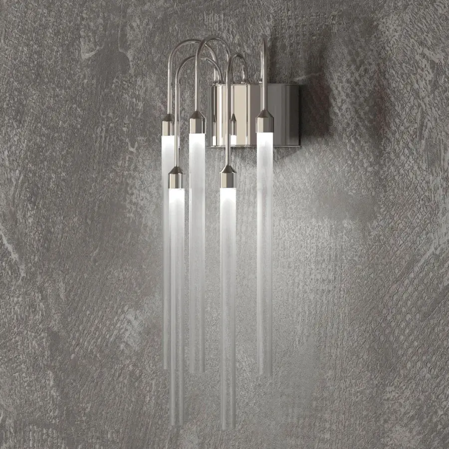 Distinguished Stillux Line wall lamp with chrome metal and five curved arms supporting frosted pyrex glass diffusers