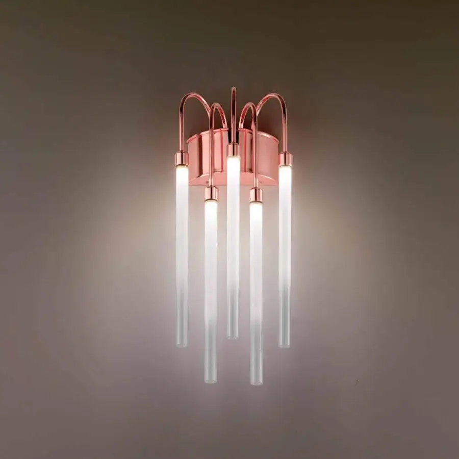 Superior Stillux Line wall lamp with a copper metal structure and five curved arms supporting frosted pyrex glass diffusers