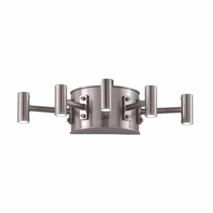 Superior Stillux Line wall lamp with metal structure and five cylindrical arms in brushed metallic gray finish