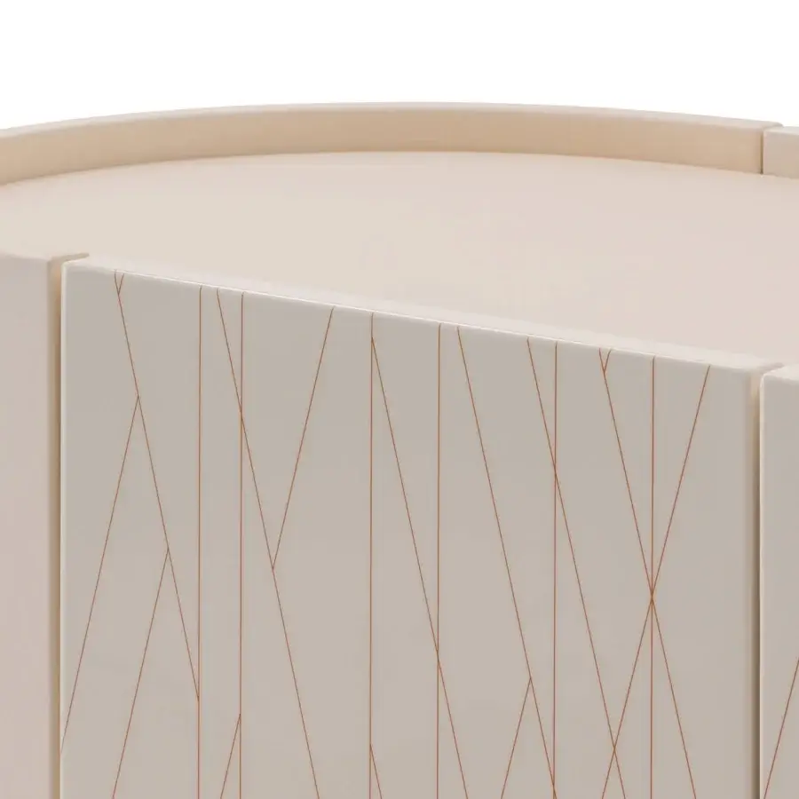 Distinguished Turri Roma cupboard with pale cream lacquered finish, tactile leather accents and copper geometric detailing