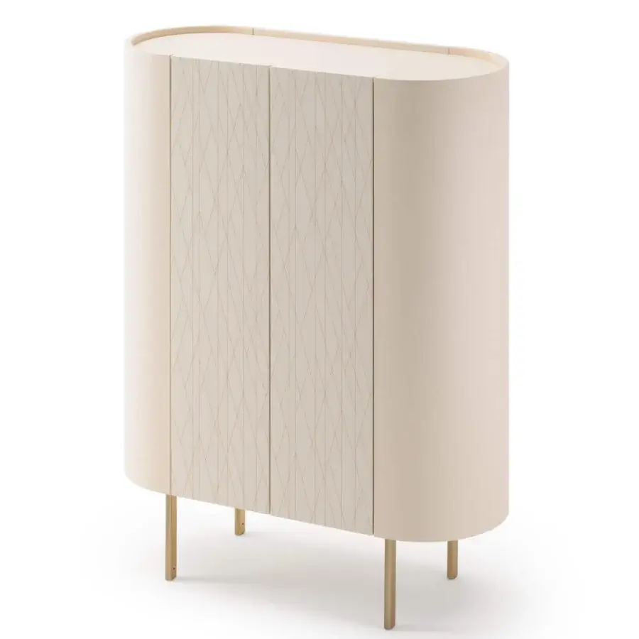 Superior Turri Roma cupboard with light beige coloring, curved leather sides and top, plus geometric decoration