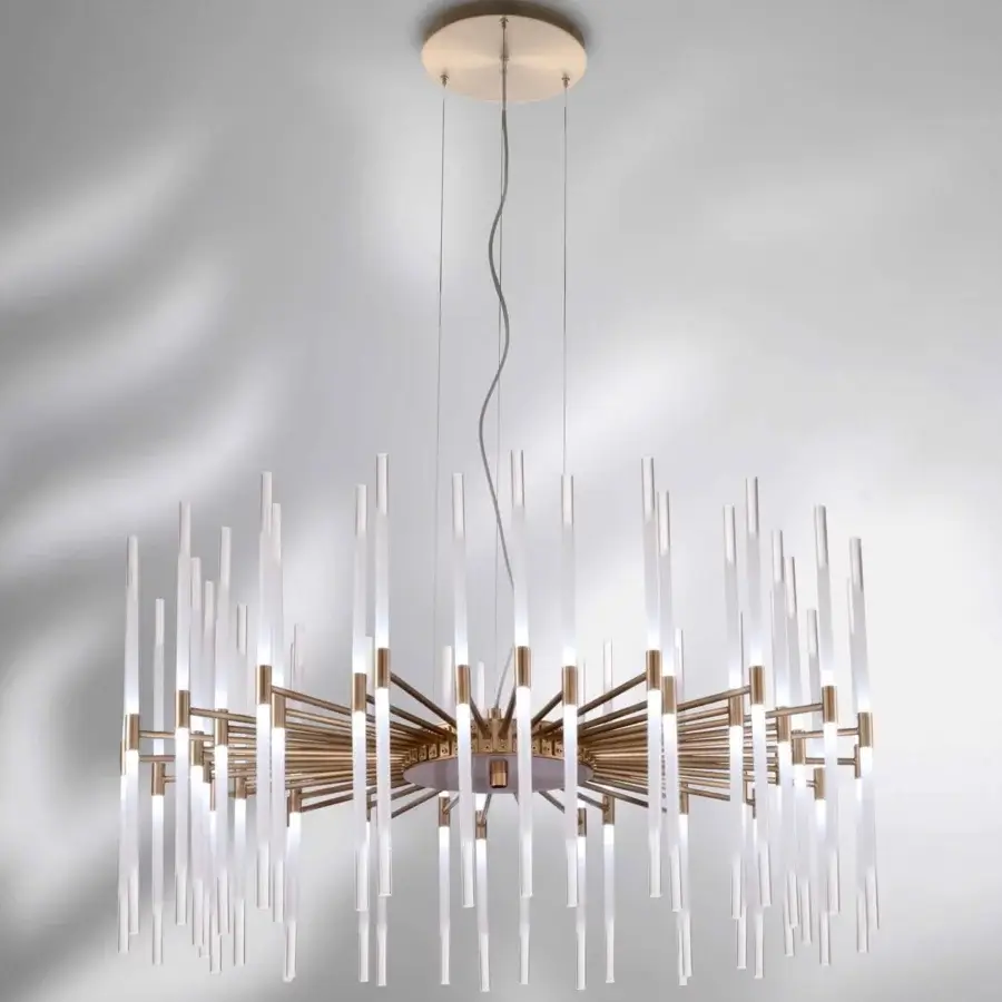 Exclusive Stillux Line suspension lamp with frosted pyrex glass diffusers and a golden metal structure