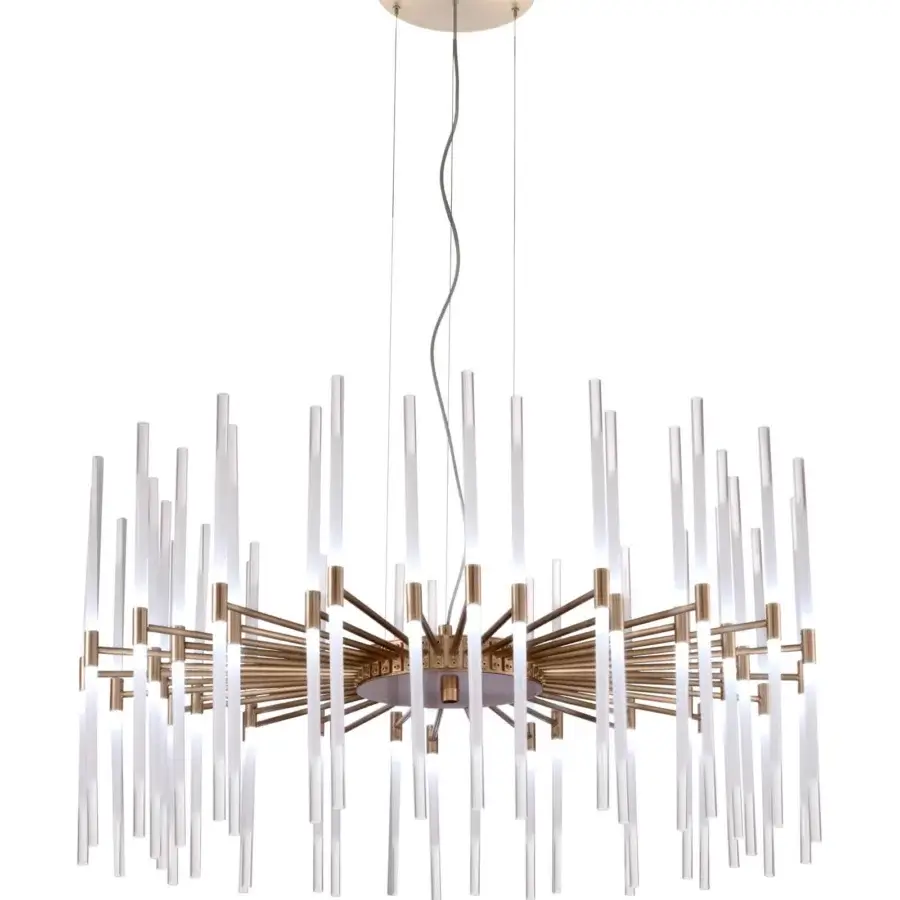Captivating Stillux Line suspension lamp with a central metal structure and delicate arms in golden hue with frosted pyrex glass diffusers