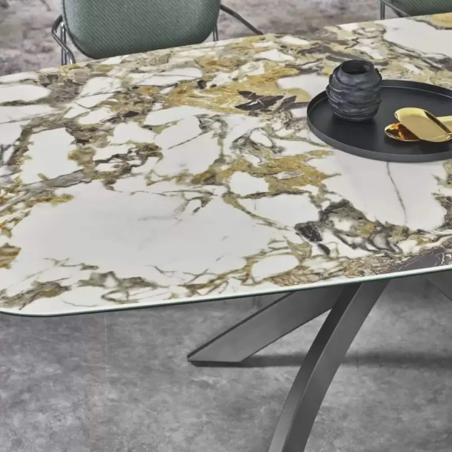 Superior Bontempi Artistico Barrel table with a marble-effect top and matte dark gray metal base