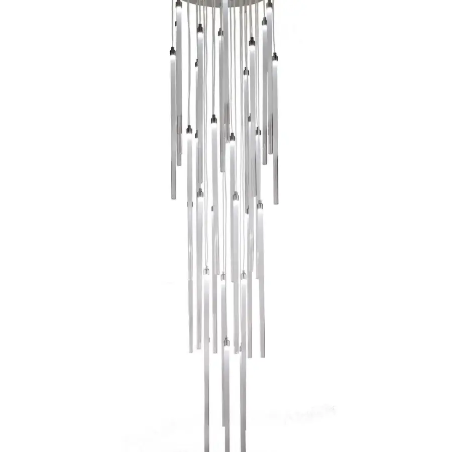 Elegant Stillux The Line suspension lamp with thirty frosted pyrex glass diffusers and a matt silver canopy with chrome details