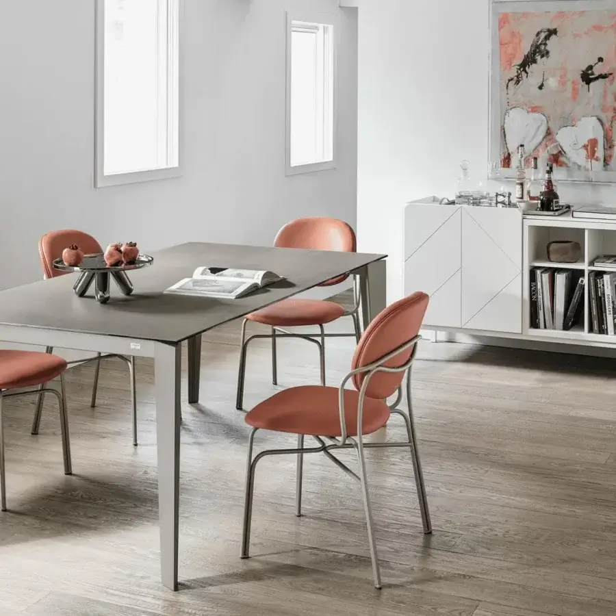 Superior Bontempi Cruz extendable table with dark gray tabletop and lighter gray metal legs in matte finish