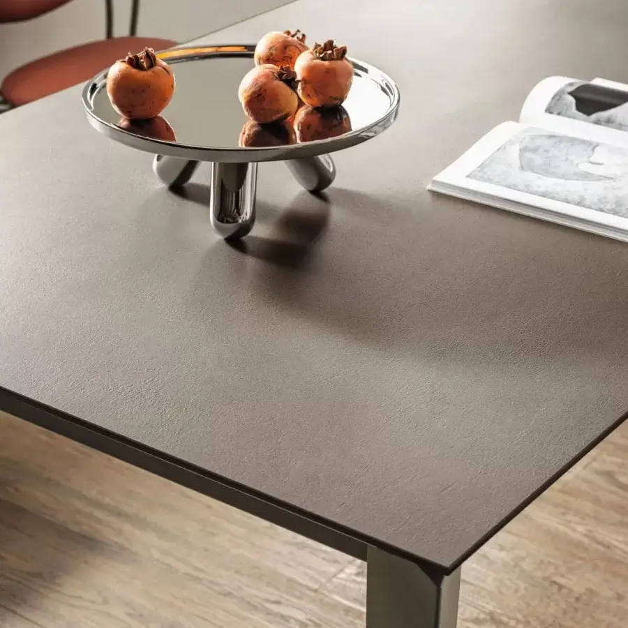 Exceptional Bontempi Cruz extendable table with dark grey synthetic tabletop and satin metal legs crafted in Italy