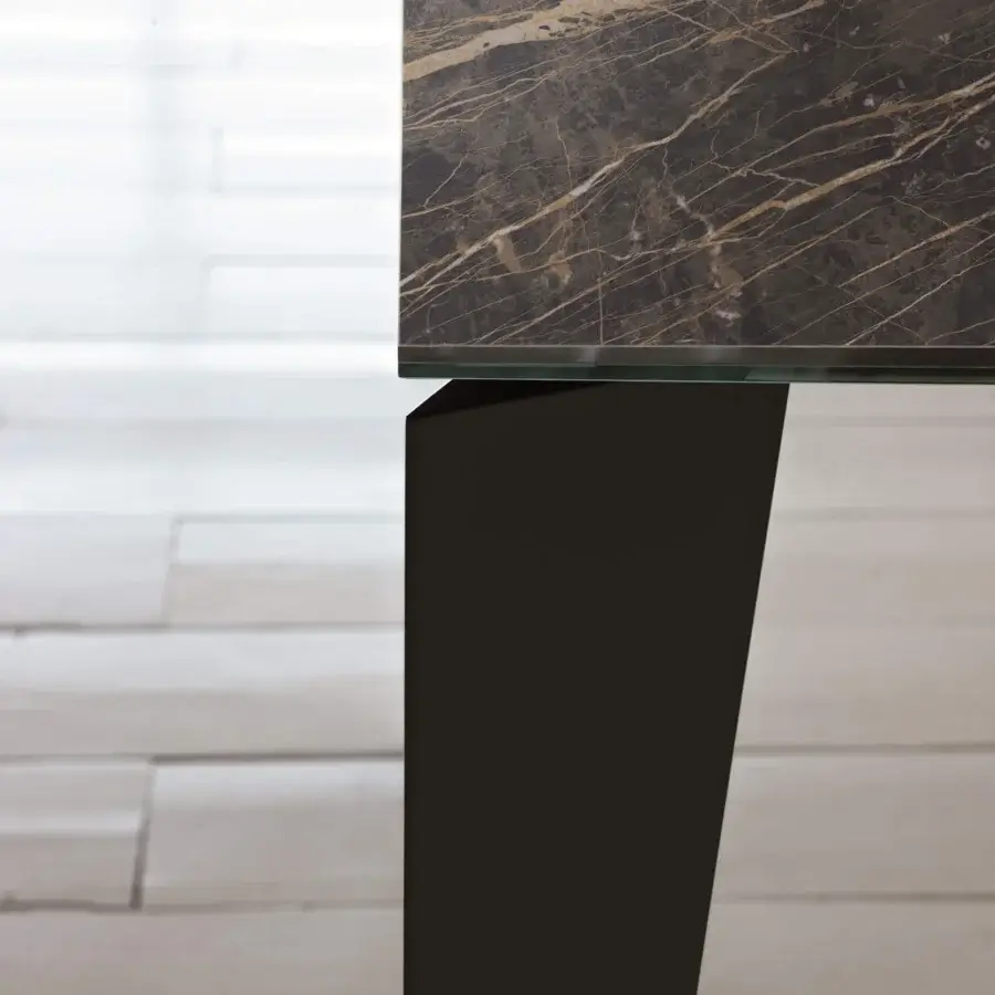 Distinguished Bontempi Cruz extendable table with captivating marble-effect tabletop and sleek matte black rectangular leg
