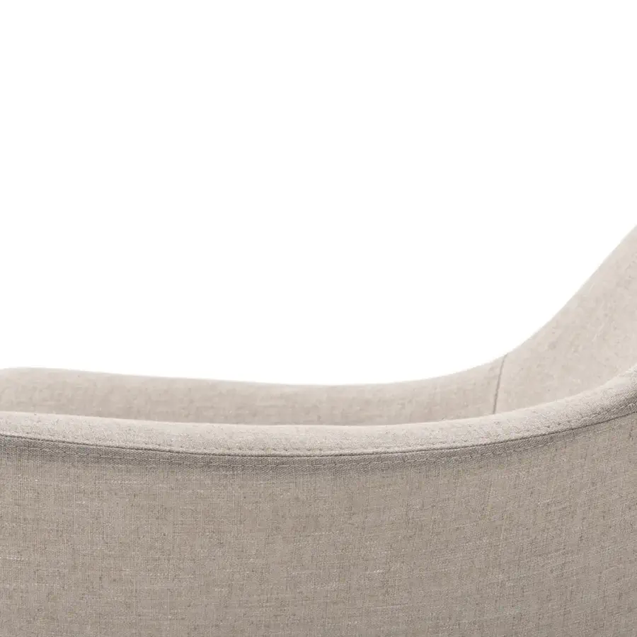 Superior Turri Harp Lounge Chair with a solid walnut wood base and neutral beige woven fabric upholstery