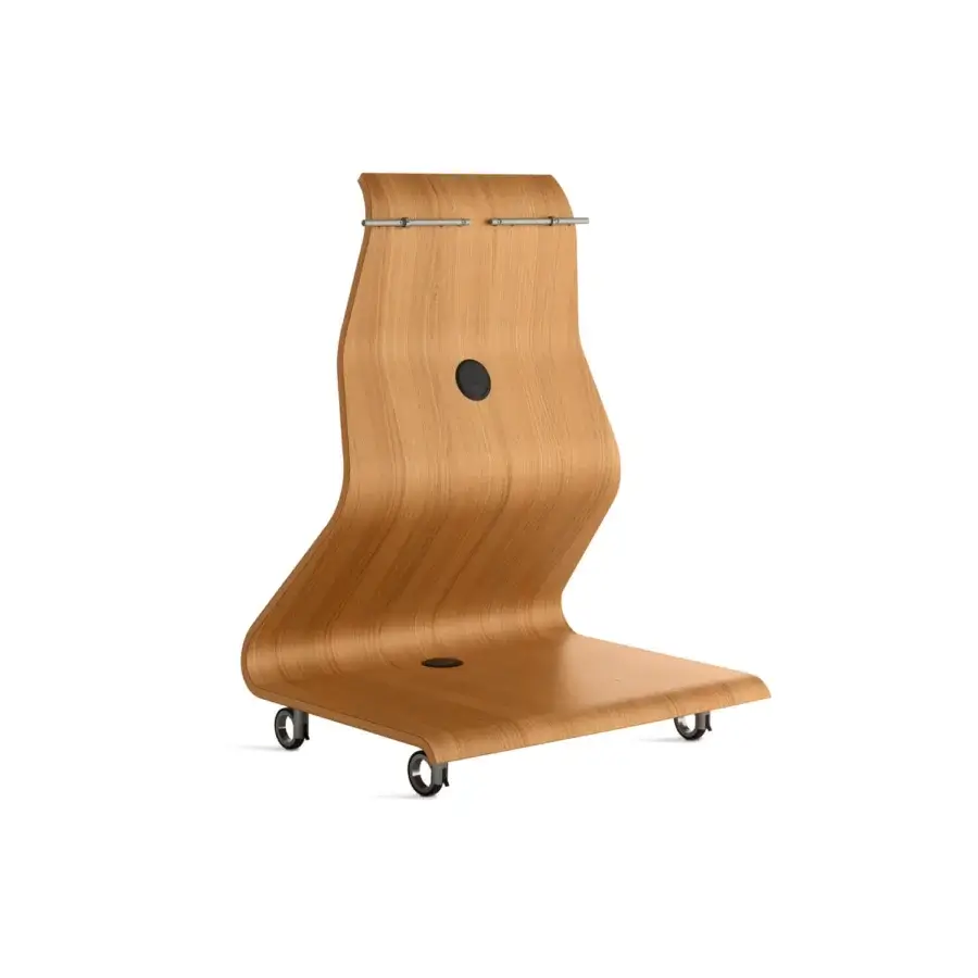 Exceptional Horm Cobra TV stand with curved plywood, light brown wood grain and polished finish