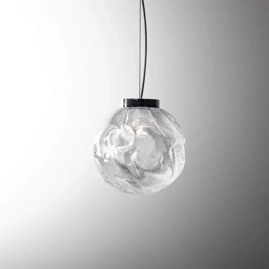 Superior Stillux The Light suspension lamp with chrome metal and transparent textured Certified Lead Crystal diffuser