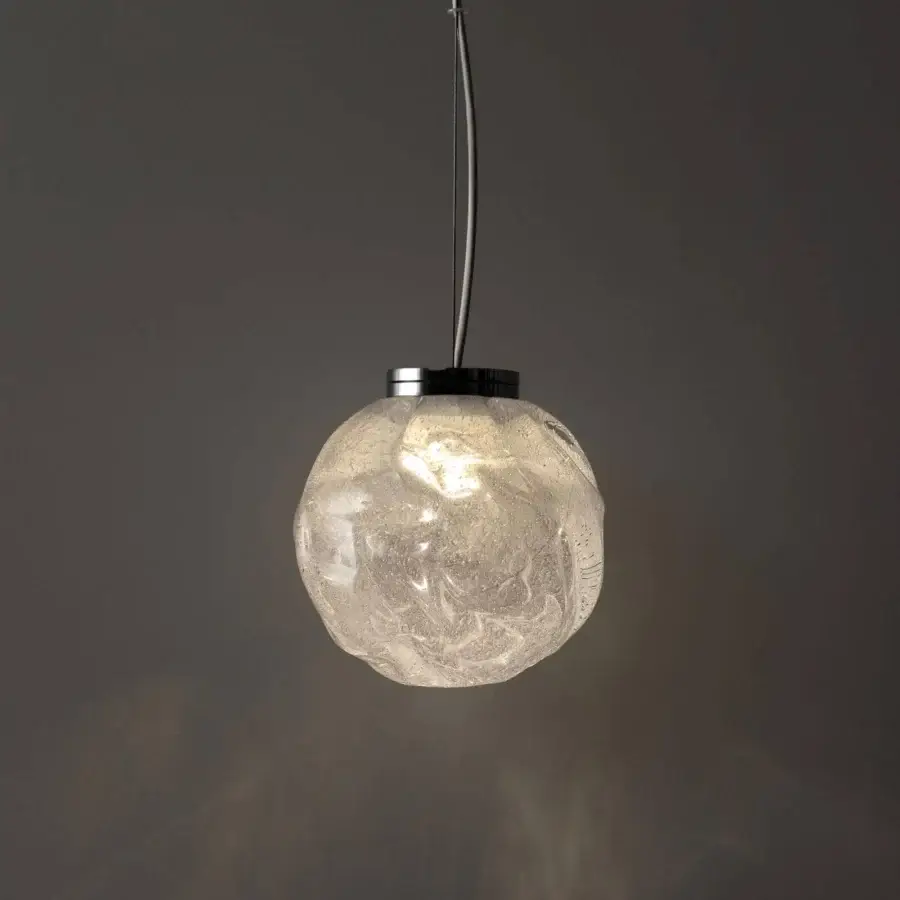 Captivating Stillux The Light suspension lamp with a clear Certified Lead Crystal diffuser and chrome metal bulegoso finish