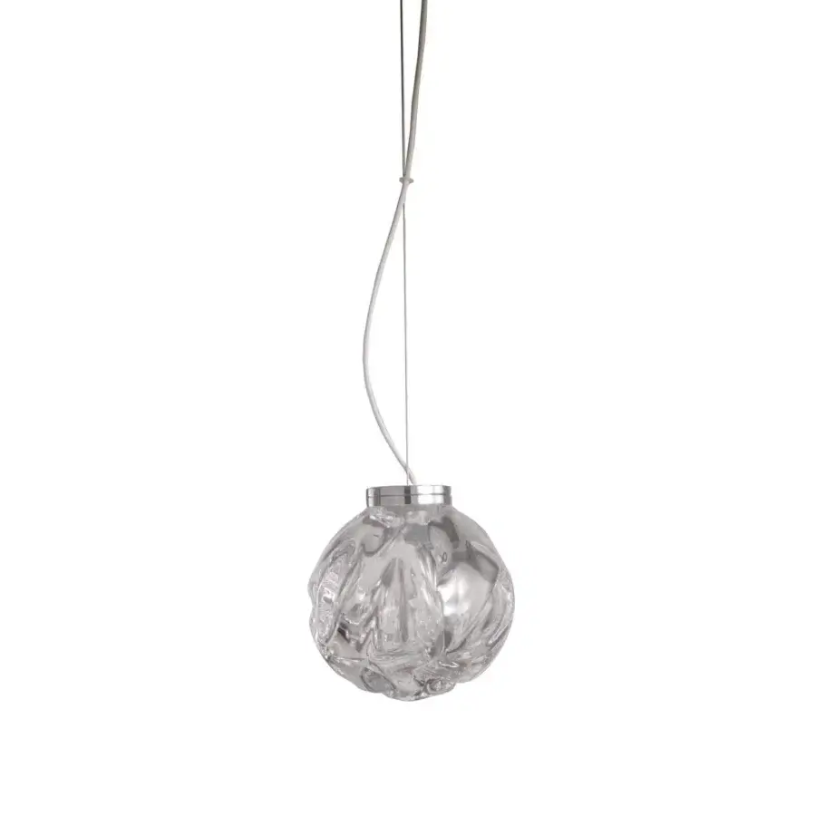 Exclusive Stillux The Light suspension lamp with chrome metal frame and transparent certified lead crystal diffuser