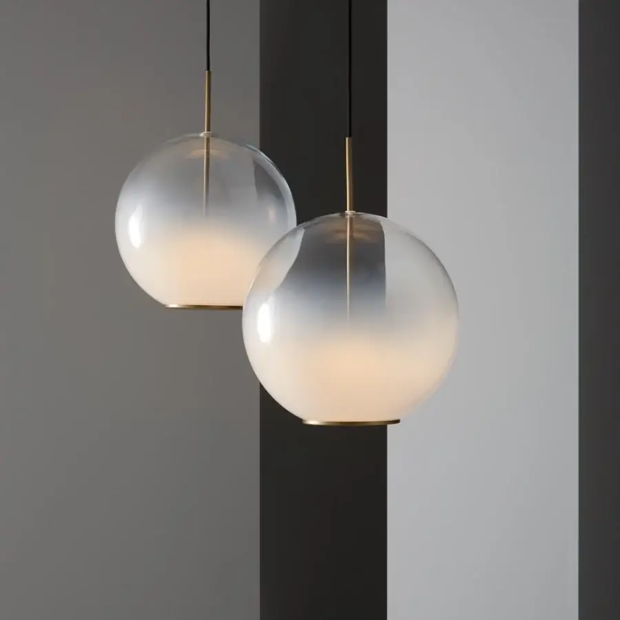 Superior VENICEM Misty suspension lamp with white blending glass lampshade and natural burnished brass structure