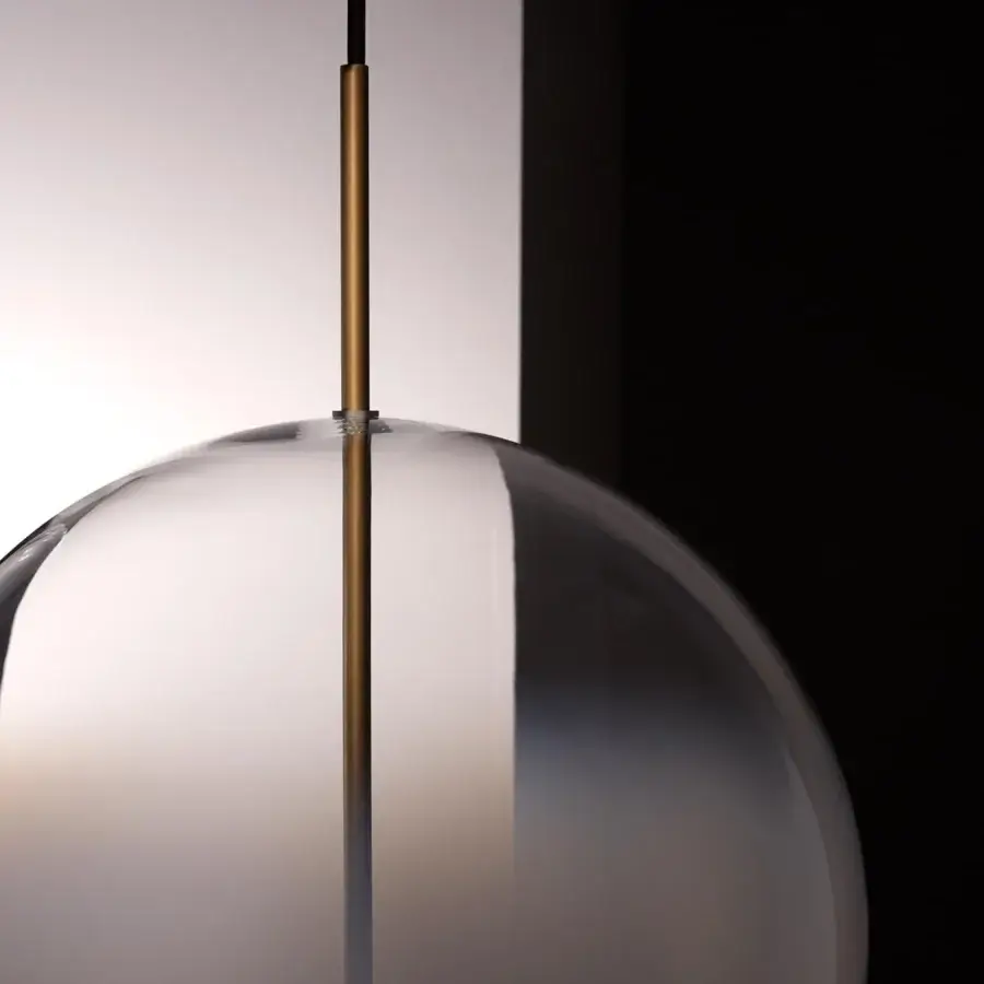 Elegant VENICEM Misty suspension lamp with white blending glass shade and natural burnished brass structure