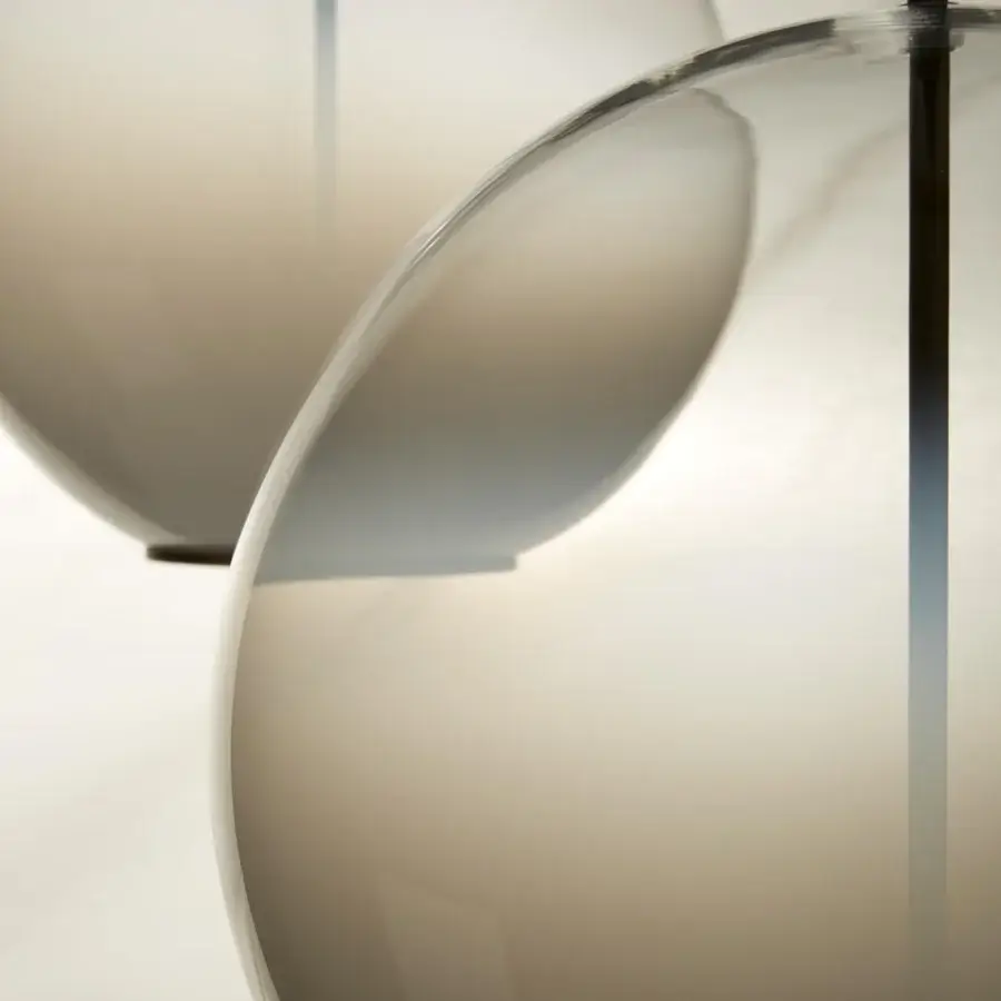 Distinguished VENICEM Misty suspension lamp with white blending glass shade and refined natural burnished brass structure
