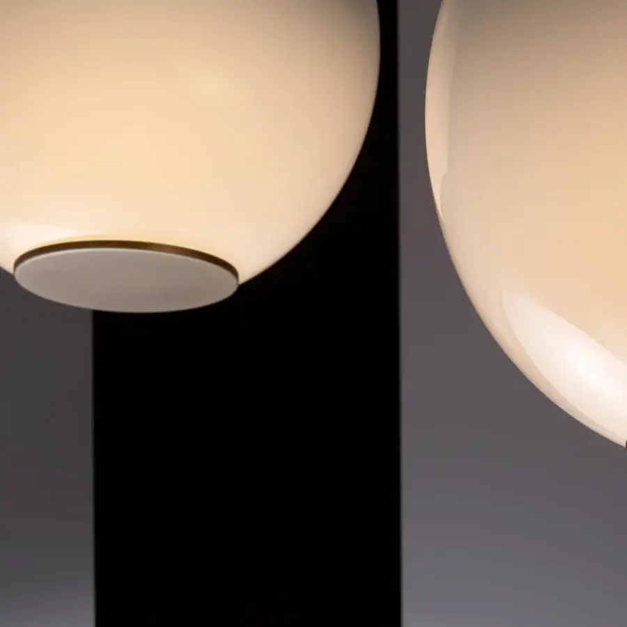 Superior VENICEM Misty suspension lamp with white blending glass lampshade and matte grey metal base crafted in burnished brass structure