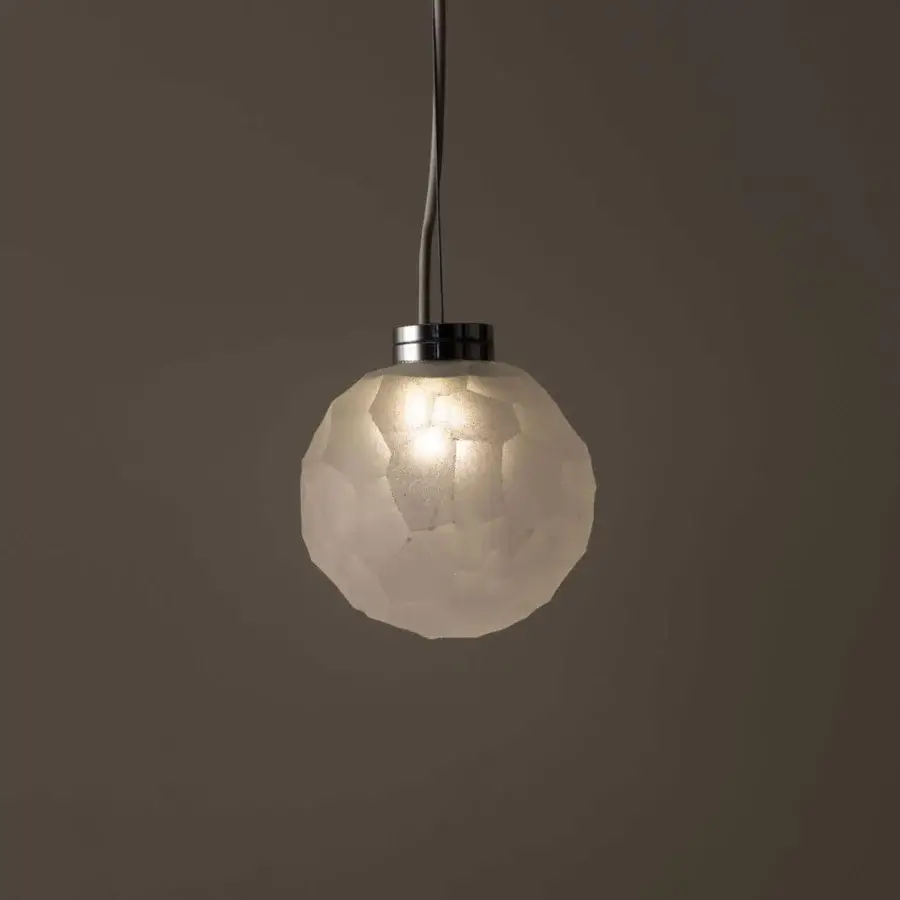 Superior Stillux Light Suspension Lamp with faceted certified lead crystal shade and glossy chrome metal frame