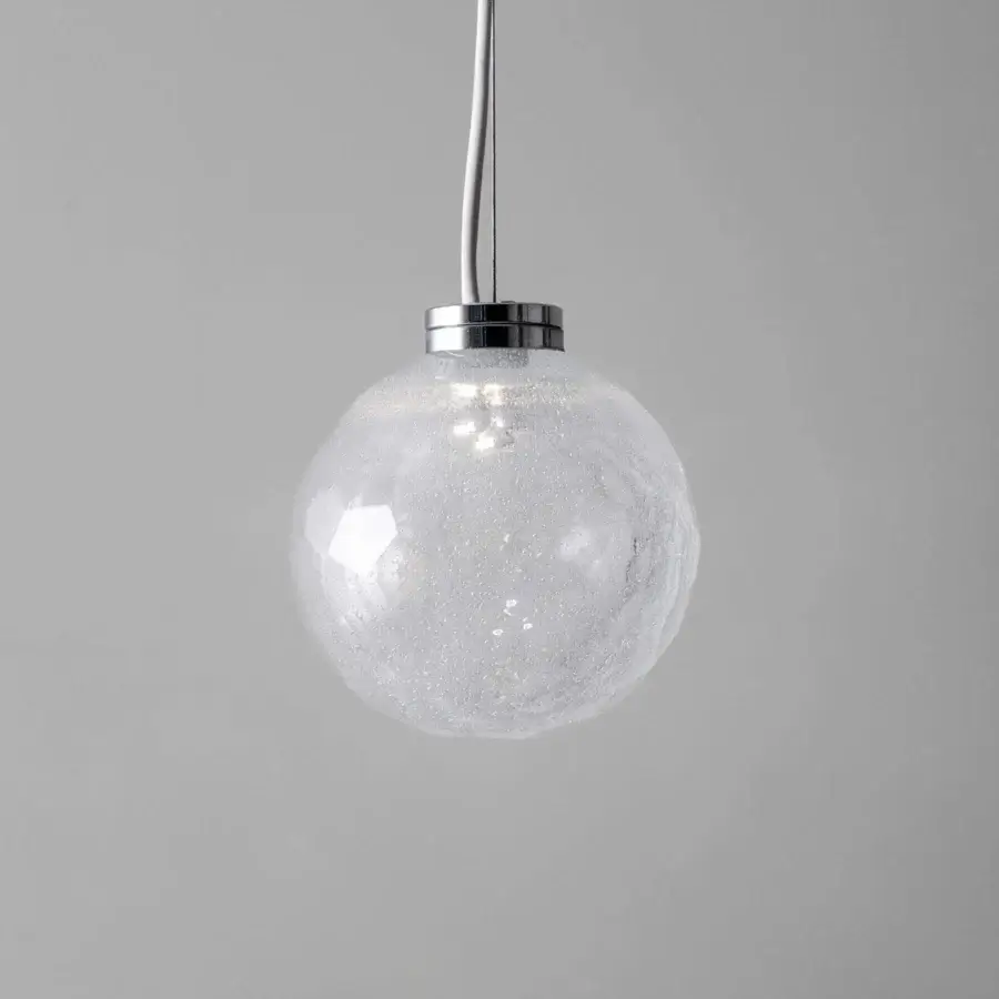 Elegant Stillux The Light suspension lamp in chrome metal with a transparent faceted Certified Lead Crystal diffuser