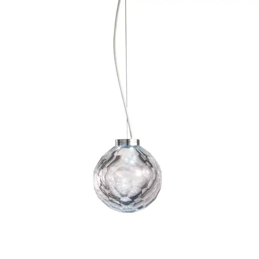 Superior Stillux The Light suspension lamp with a chrome metal frame and transparent bulegoso faceted Certified Lead Crystal diffuser