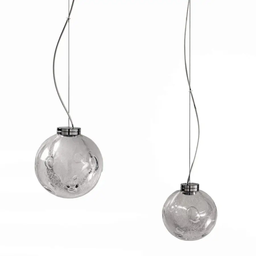 Exceptional Stillux The Light suspension lamp with transparent Certified Lead Crystal diffuser and sleek chrome metal frame
