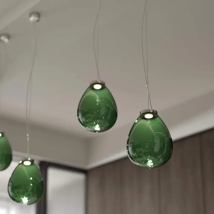 Elegant Stillux The Light suspension lamp with a transparent lead crystal diffuser and chrome metal frame