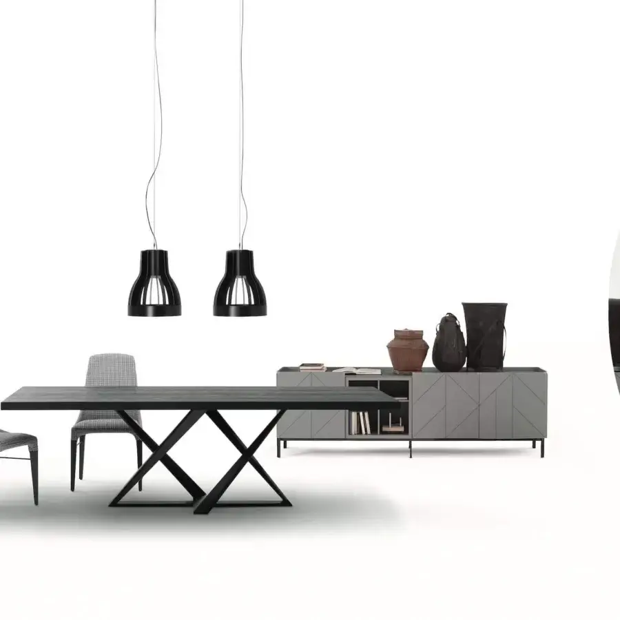 Distinguished Bontempi Millennium table with dark colored tabletop and intersecting metal supports crafted in Italy