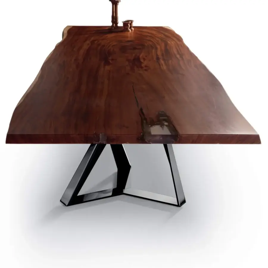 Distinguished Bontempi Millennium table with a glossy dark brown wood tabletop and sleek geometric black metal base